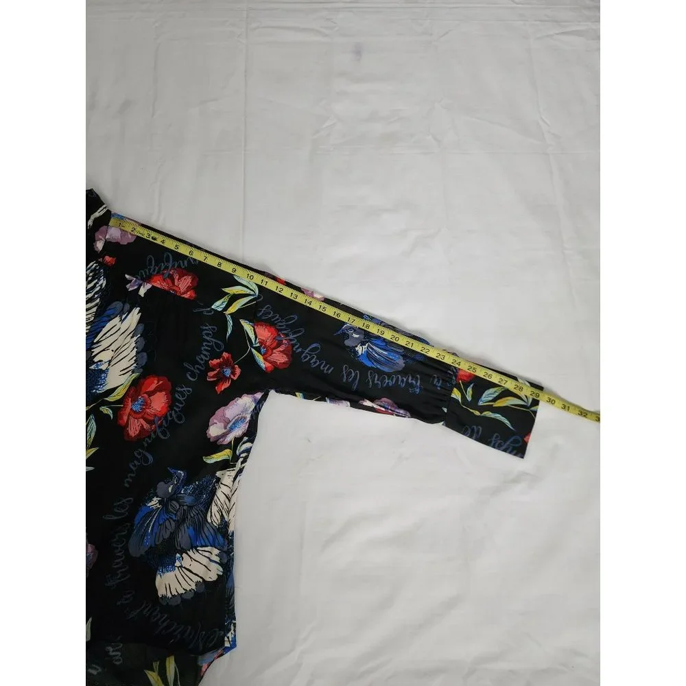 Free People Women's Black/Multi Floral Silky Nights Oversized Blouse Size XS/TP - Picture 11 of 12
